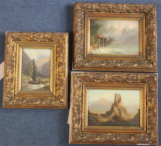Swiss School (19thC) Views of the Matterhorn, Frandenburg Regar and Kelly Capelle, largest 4.25 x 6in.